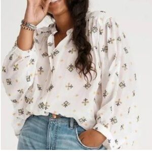 Anthropologie White Patterned Blouse